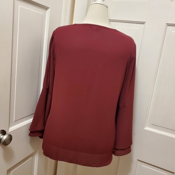 Alfani Burgundy Vneck Bell sleeve Blouse Size 16, Classic - Picture 3 of 9